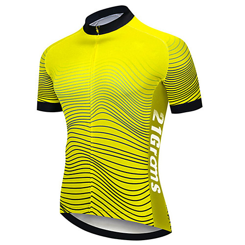 

21Grams Men's Short Sleeve Cycling Jersey Black / Yellow Stripes Bike Jersey Top Mountain Bike MTB Road Bike Cycling UV Resistant Breathable Quick Dry Sports Clothing Apparel / Stretchy / Race Fit