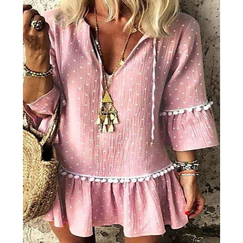 

Women's Shirt Dress - 3/4 Length Sleeve Solid Color V Neck Blue Yellow Blushing Pink Gray S M L XL XXL XXXL XXXXL XXXXXL