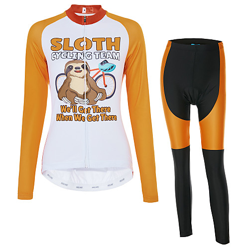 

21Grams Animal Sloth Men's Long Sleeve Cycling Jersey with Tights - Black / Orange Bike Clothing Suit UV Resistant Breathable Quick Dry Sports Winter 100% Polyester Mountain Bike MTB Clothing Apparel