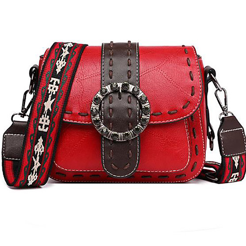 

Women's Bags PU Leather Crossbody Bag Solid Color Daily Leather Bag MessengerBag Wine Black Red Green