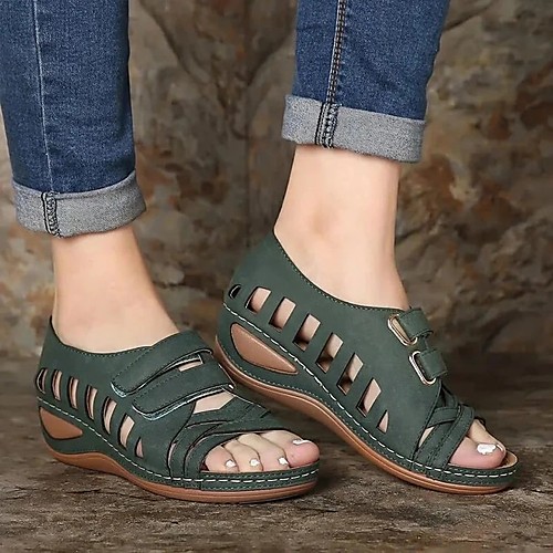 

Women's Sandals Boho Bohemia Beach Wedge Heel Open Toe Wedge Sandals Daily Nubuck White Light Green Dark Green