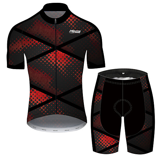 

21Grams Men's Short Sleeve Cycling Jersey with Shorts Spandex Polyester Black / Red Polka Dot Gradient Geometic Bike Clothing Suit UV Resistant Breathable Quick Dry Sweat-wicking Sports Polka Dot