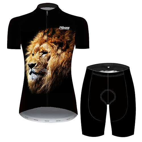 

21Grams Women's Short Sleeve Cycling Jersey with Shorts Spandex Polyester Black / Yellow Animal Lion Bike Clothing Suit Breathable Quick Dry Ultraviolet Resistant Sweat-wicking Sports Animal Mountain