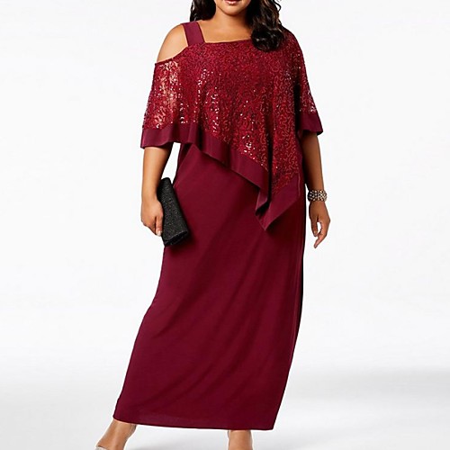 

Sheath / Column Mother of the Bride Dress Plus Size Elegant Bateau Neck Ankle Length Chiffon Lace Half Sleeve with Split Front 2021