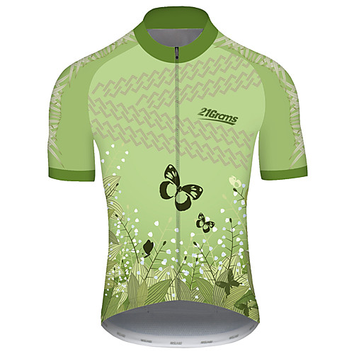 

21Grams Men's Short Sleeve Cycling Jersey Green Butterfly Floral Botanical Bike Jersey Top Mountain Bike MTB Road Bike Cycling UV Resistant Breathable Quick Dry Sports Clothing Apparel / Stretchy