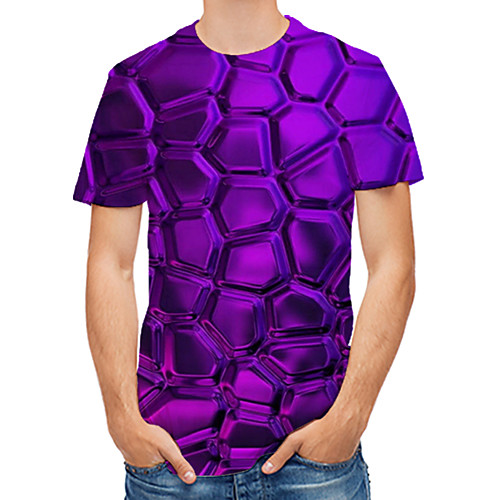 

Men's Geometric Graphic Print T-shirt Daily Round Neck Purple / Short Sleeve