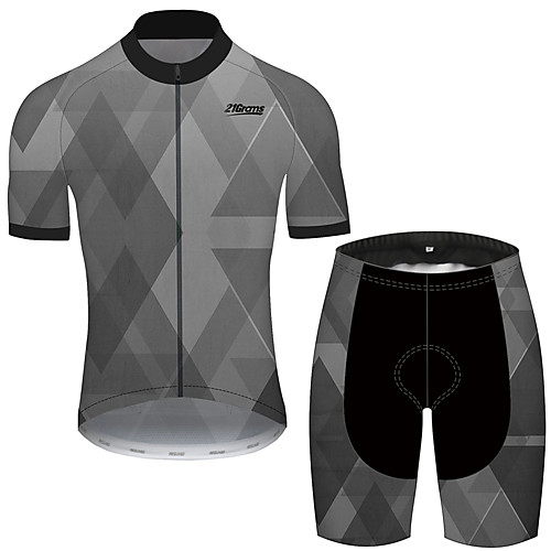 

21Grams Men's Short Sleeve Cycling Jersey with Shorts Spandex Polyester Dark Grey Plaid Checkered Geometic Bike Clothing Suit UV Resistant Breathable Quick Dry Sweat-wicking Sports Plaid Checkered