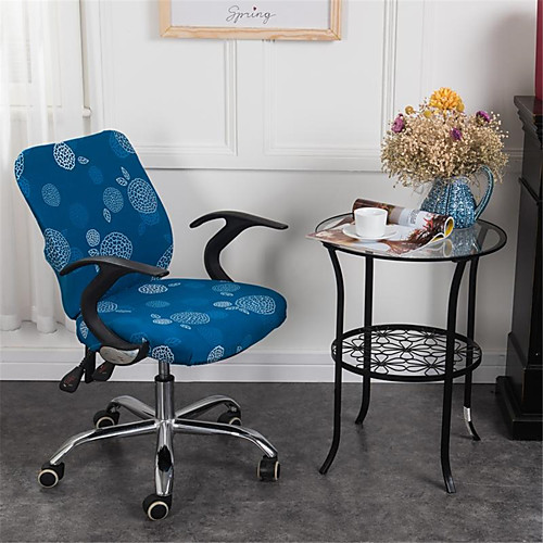 

Blue Floral Print Computer Office Chair Cover Split Protective Stretchable Cloth Polyester Universal Desk Task Chair Chair Covers Stretch Thicken Rotating Chair Slipcover