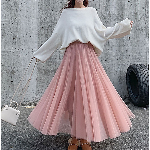 

Women's Swing Skirts Solid Colored Black Blushing Pink Beige / Maxi