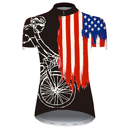 

21Grams Women's Short Sleeve Cycling Jersey Spandex Black / Red American / USA National Flag Bike Jersey Top Mountain Bike MTB Road Bike Cycling UV Resistant Quick Dry Breathable Sports Clothing