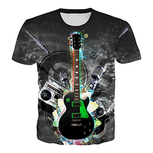 

Men's T shirt Graphic Geometric 3D Plus Size Print Short Sleeve Daily Tops Rock Exaggerated Black