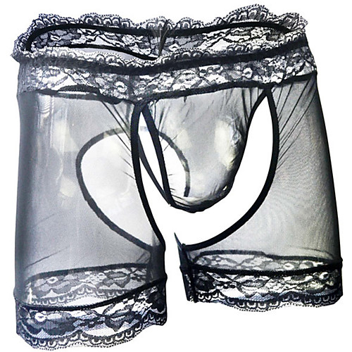 

Men's 1 Piece Lace / Cut Out Boxers Underwear - Normal Low Waist White Black Blushing Pink One-Size