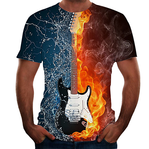 

Men's Plus Size Graphic Flame Print T-shirt Basic Street chic Daily Going out Round Neck Rainbow / Short Sleeve