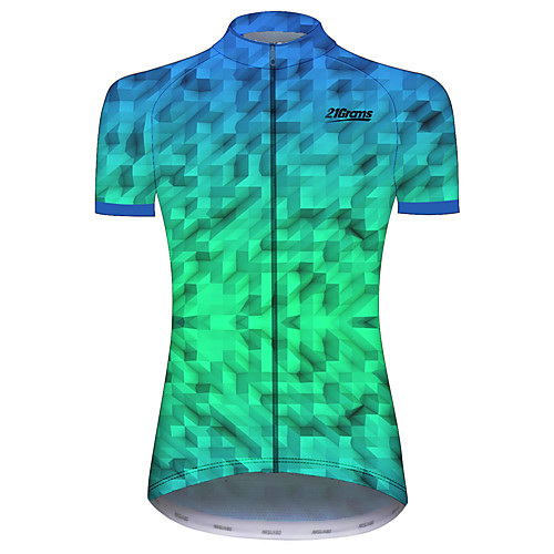 

21Grams Women's Short Sleeve Cycling Jersey Green Plaid / Checkered Geometic Bike Jersey Top Mountain Bike MTB Road Bike Cycling UV Resistant Breathable Quick Dry Sports Clothing Apparel / Stretchy