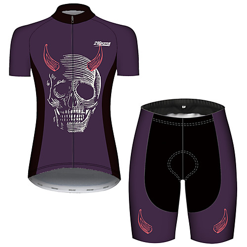 

21Grams Women's Short Sleeve Cycling Jersey with Shorts Violet Skull Floral Botanical Bike Clothing Suit Breathable Quick Dry Ultraviolet Resistant Sweat-wicking Sports Solid Color Mountain Bike MTB