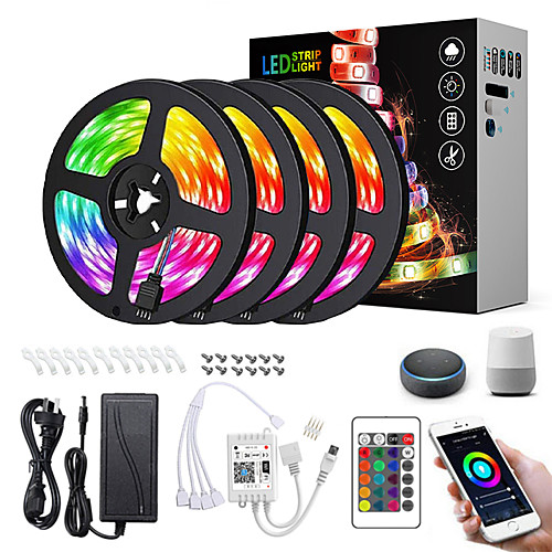 

4x5M Light Sets RGB Strip Lights 600 LEDs SMD5050 10mm 1 24Keys Remote Controller 1x 1 To 4 Cable Connector 1Set Mounting Bracket 1 set RGB Waterproof APP Control Decorative 12 V / Self-adhesive
