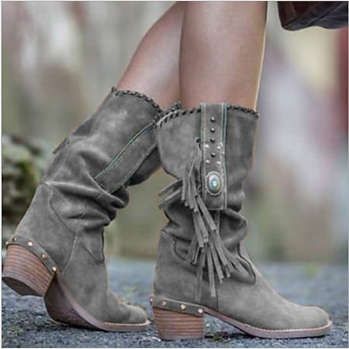 

Women's Boots Chunky Heel Round Toe Suede Mid-Calf Boots Winter Yellow / Khaki / Brown
