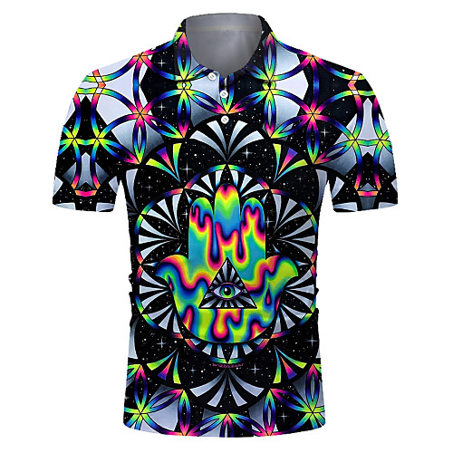 

Men's Polo Graphic Abstract 3D Print Short Sleeve Club Tops Rock Exaggerated Rainbow