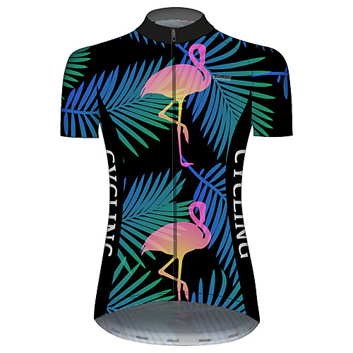 

21Grams Women's Short Sleeve Cycling Jersey Black / Blue Flamingo Floral Botanical Animal Bike Jersey Top Mountain Bike MTB Road Bike Cycling UV Resistant Breathable Quick Dry Sports Clothing Apparel