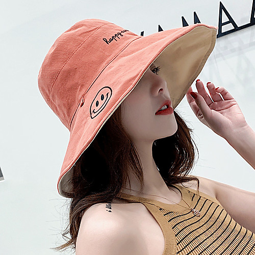 

Women's Sun Hat Fishing Hat Fisherman Hat Hiking Hat 1 PCS Summer Outdoor Portable Sunscreen UV Resistant Breathable Hat Solid Color Letter & Number Cotton Yellow Pink Orange for Camping / Hiking