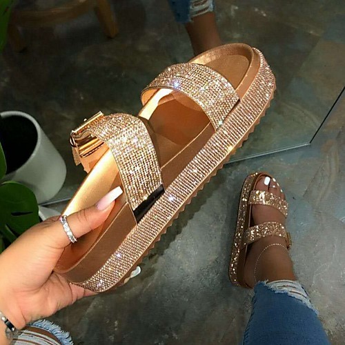 

Women's Slippers & Flip-Flops Outdoor Slippers Flat Heel Open Toe Daily PU Gold Silver