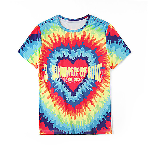 

Men's T shirt Tie Dye 3D Print Half Sleeve Daily Tops Basic Rainbow