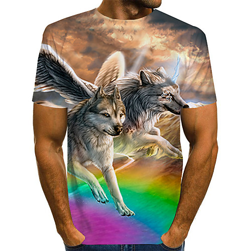 

Men's Plus Size Color Block Rainbow Print T-shirt Basic Exaggerated Daily Weekend Round Neck Rainbow / Short Sleeve