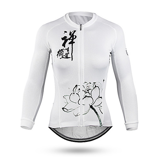 

Mountainpeak Women's Long Sleeve Cycling Jersey Winter Coolmax White Floral Botanical Bike Jersey Top Mountain Bike MTB Road Bike Cycling Breathable Quick Dry Sports Clothing Apparel