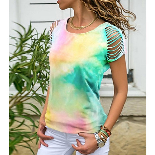 

Women's Color Block Tie Dye T-shirt Daily Blue / Blushing Pink / Green
