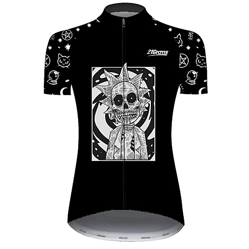 

21Grams Women's Short Sleeve Cycling Jersey BlackWhite Novelty Skull Bike Jersey Top Mountain Bike MTB Road Bike Cycling UV Resistant Quick Dry Breathable Sports Clothing Apparel / Stretchy