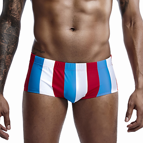 

Men's Sporty Red Green Boy Leg Bottoms Swimwear Swimsuit - Striped Letter Print M L XL Red