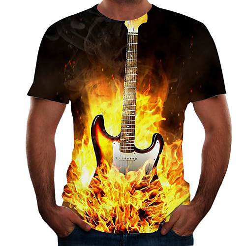 

Men's T shirt Color Block Flame Simulation Plus Size Print Short Sleeve Daily Tops Basic Streetwear Rainbow