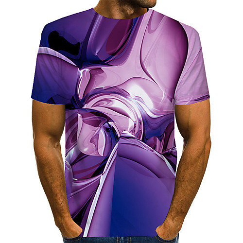 

Men's Plus Size Geometric 3D Pleated Print T-shirt Street chic Exaggerated Daily Going out Round Neck Blue / Purple / Red / Green / Short Sleeve