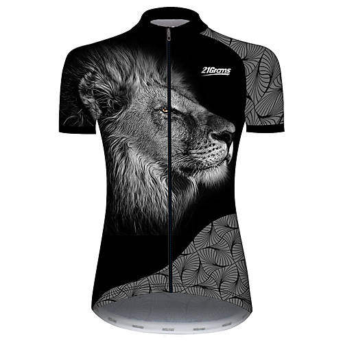 

21Grams Women's Short Sleeve Cycling Jersey Spandex BlackWhite Lion Animal Bike Jersey Top Mountain Bike MTB Road Bike Cycling UV Resistant Quick Dry Breathable Sports Clothing Apparel / Stretchy