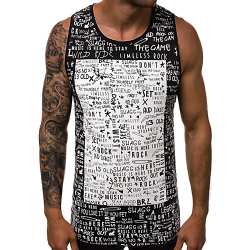 

Men's Graphic Letter Slim Tank Top - Cotton Daily Round Neck White / Black / Red / Green / Sleeveless