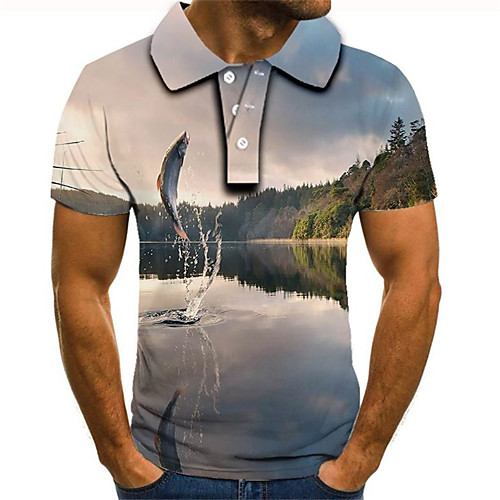 

Men's Graphic Polo Street chic Exaggerated Daily Going out Shirt Collar Rainbow / Short Sleeve / Plus Size / Slim