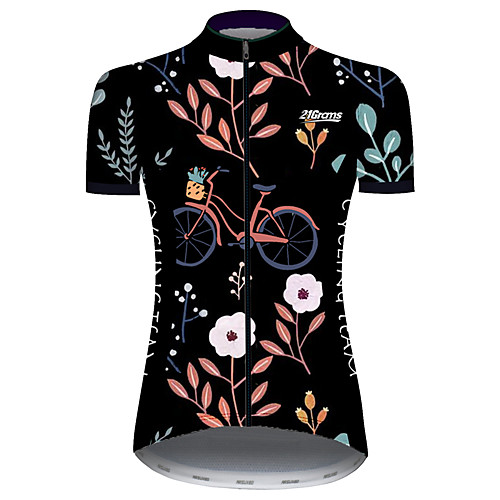 

21Grams Women's Short Sleeve Cycling Jersey Black / Red Floral Botanical Bike Jersey Top Mountain Bike MTB Road Bike Cycling UV Resistant Breathable Quick Dry Sports Clothing Apparel / Stretchy