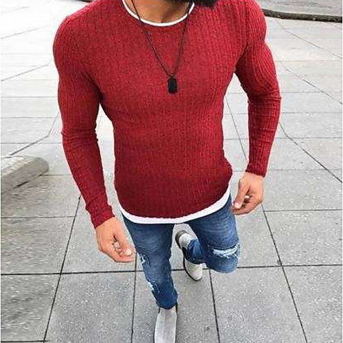 

Men's Color Block Long Sleeve Pullover Sweater Jumper, Round Neck Red / Green / Black US32 / UK32 / EU40 / US34 / UK34 / EU42 / US36 / UK36 / EU44