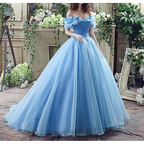

Ball Gown Wedding Dresses Off Shoulder Floor Length Polyester Short Sleeve Country Plus Size with Lace Insert Appliques 2021