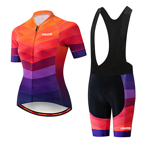 

21Grams Women's Short Sleeve Cycling Jersey with Bib Shorts Spandex Black / Orange Plaid Checkered Gradient Bike Breathable Quick Dry Sports Plaid Checkered Mountain Bike MTB Road Bike Cycling