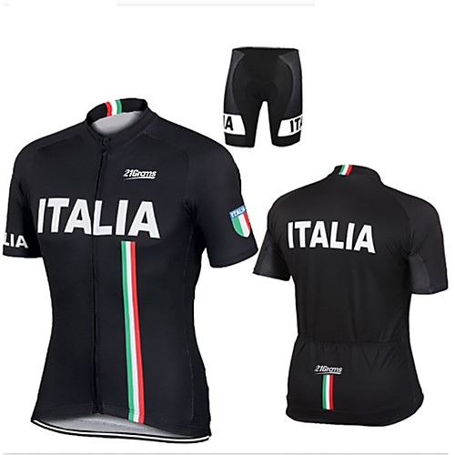 

21Grams Men's Short Sleeve Cycling Jersey with Shorts Winter Spandex Polyester Black Italy National Flag Bike Clothing Suit UV Resistant Breathable 3D Pad Quick Dry Reflective Strips Sports Solid