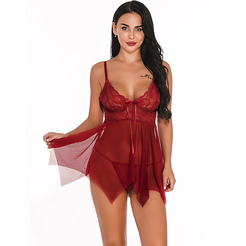 

Women's Lace / Backless / Cut Out Suits Nightwear Solid Colored Wine Black S M L