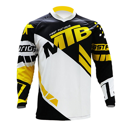 

21Grams Men's Long Sleeve Cycling Jersey Downhill Jersey Dirt Bike Jersey Black / Yellow Patchwork Geometic Bike Jersey Top Mountain Bike MTB Road Bike Cycling UV Resistant Breathable Quick Dry Sports