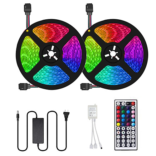 

2x5M Flexible LED Light Strips Light Sets RGB Tiktok Lights 600 LEDs SMD2835 8mm 1 12V 6A Adapter 1 44Keys Remote Controller 1 set Multi Color Waterproof Decorative Self-adhesive 12 V