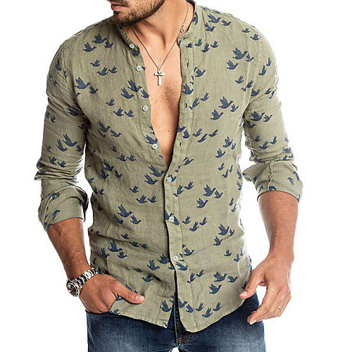 

Men's Shirt Geometric Long Sleeve Sports Tops White Green