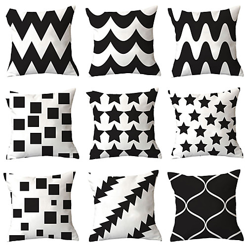 

Set of 9 Polyester Pillow Cover, Geometric Geometic Simple Classic Square Traditional Classic Throw Pillow