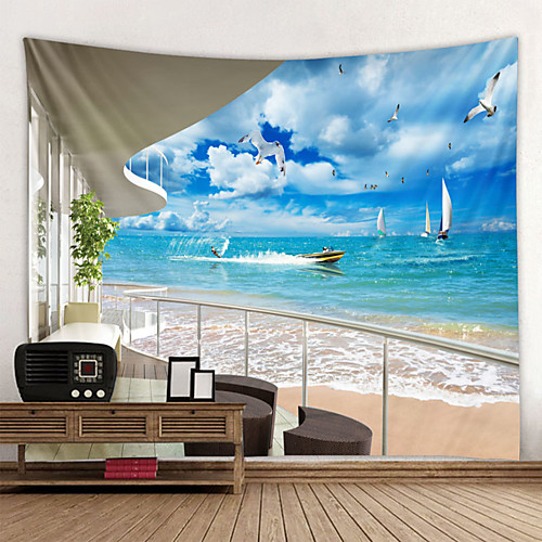 

Window Landscape Wall Tapestry Art Decor Blanket Curtain Picnic Tablecloth Hanging Home Bedroom Living Room Dorm Decoration Polyester Sea Ocean Beach Bird