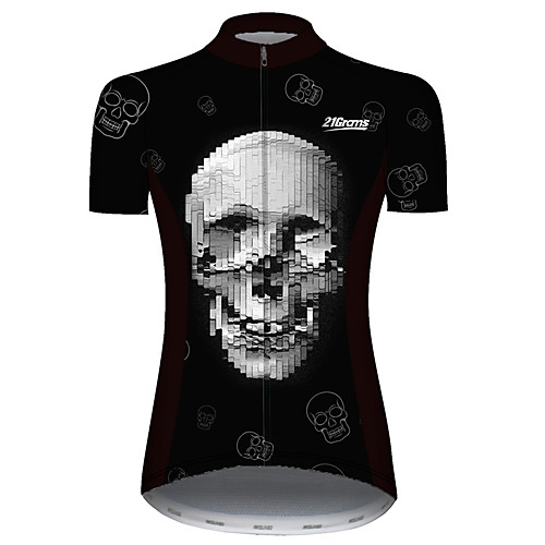 

21Grams Women's Short Sleeve Cycling Jersey BlackWhite Skull Floral Botanical Bike Jersey Top Mountain Bike MTB Road Bike Cycling UV Resistant Quick Dry Breathable Sports Clothing Apparel / Stretchy