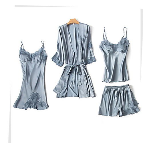 

Women's Deep V Suits Pajamas Solid Colored
