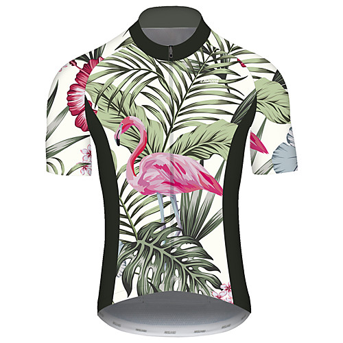 

21Grams Men's Short Sleeve Cycling Jersey PinkGreen Flamingo Floral Botanical Animal Bike Jersey Top Mountain Bike MTB Road Bike Cycling UV Resistant Quick Dry Breathable Sports Clothing Apparel